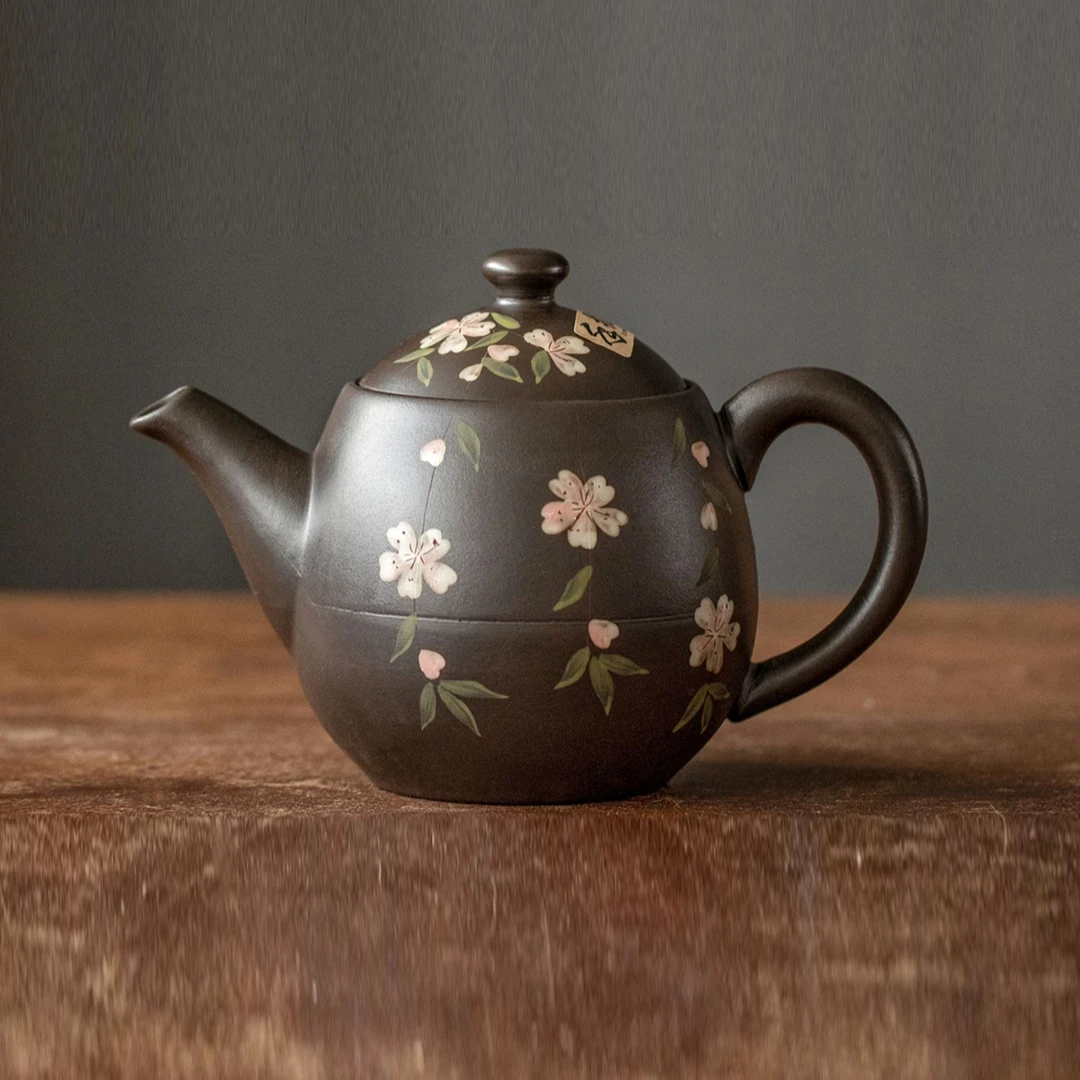 日本进口常滑烧樱花急须壶日式手工防烫古窑紫砂功夫茶具冲泡茶壶