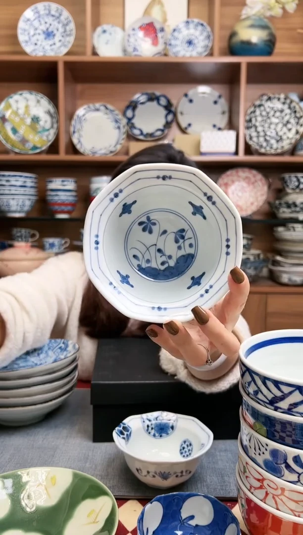 【闪购商品】瓷片【微瑕】高丽草花 12cm八角小碗