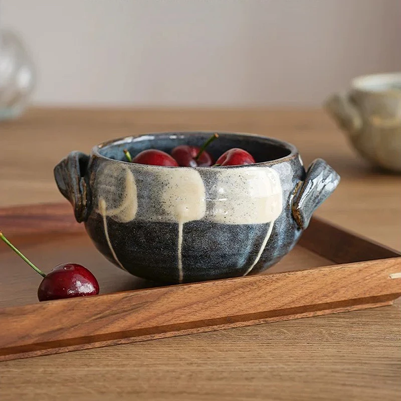 日本进口濑户烧双耳碗汤碗炖盅早餐意面盘陶瓷日式粗陶手工复古