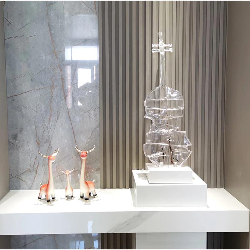 简约小提琴透明摆件落地摆件酒店会所音乐餐吧样板房客厅玄关装饰