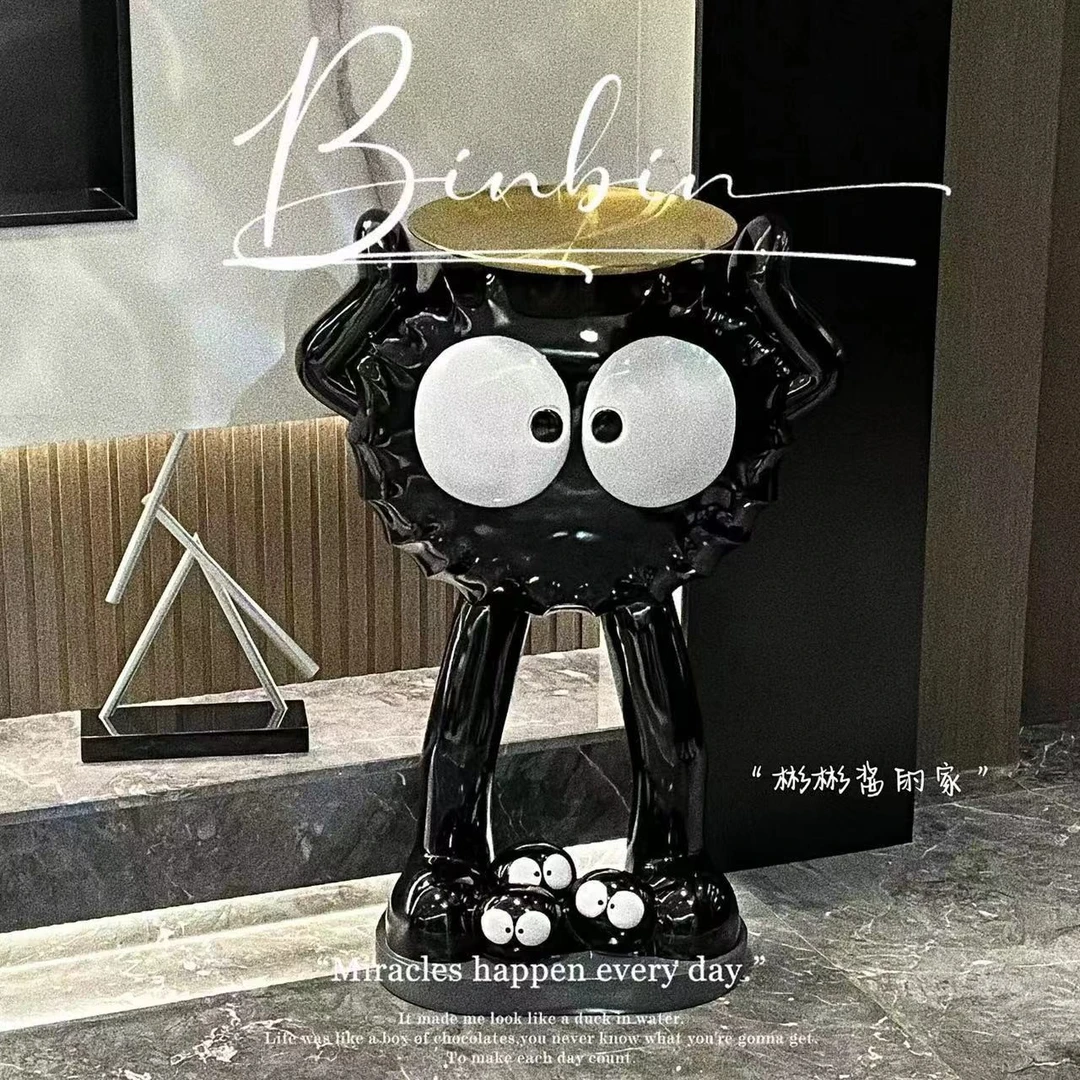 网红黑煤球客厅商场卡通轻奢落地托盘摆件装饰品电视柜单人沙发