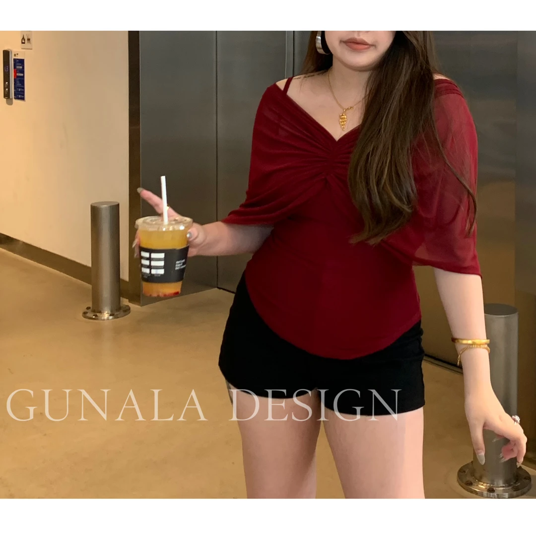 GUNALA DESIGN微醺记忆抹胸褶皱氛围感显瘦可调节吊带上衣-E220