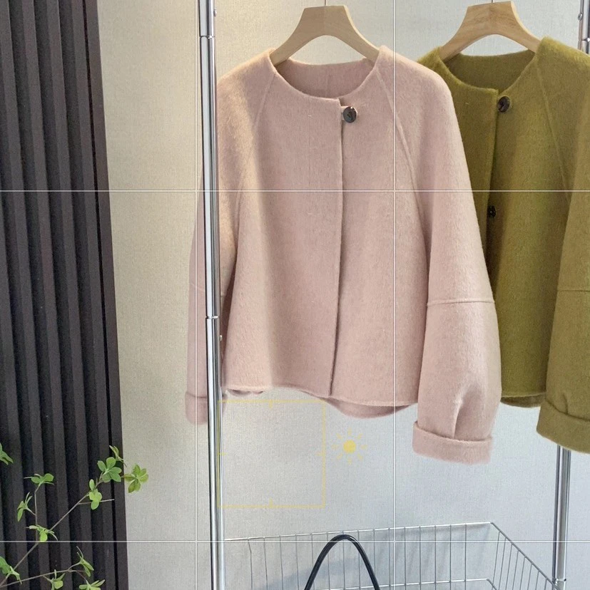 百搭大衣女装短外套女士时尚短款休闲气质双面毛呢圆领