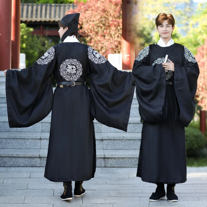 汉服男圆领袍唐制黑色银鹿绣花官服复原正品中国风古风长袍现货