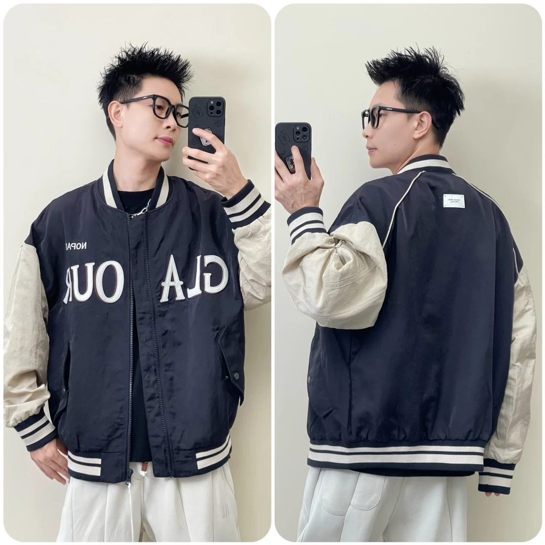 2024秋季棒球领夹克时尚运动绣花外套休闲男士外套潮流秋装8656