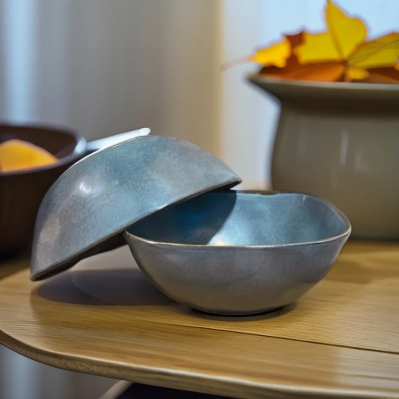 033微瑕品6英寸复古高级灰陶瓷四方碗家用陶瓷碗2个拍一发二