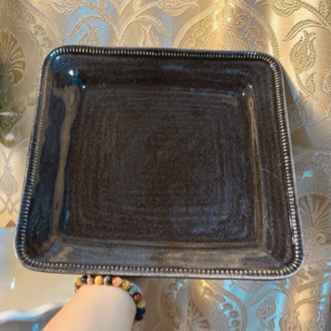 026 微瑕品10.5英寸灰色大号方盘 深盘菜盘