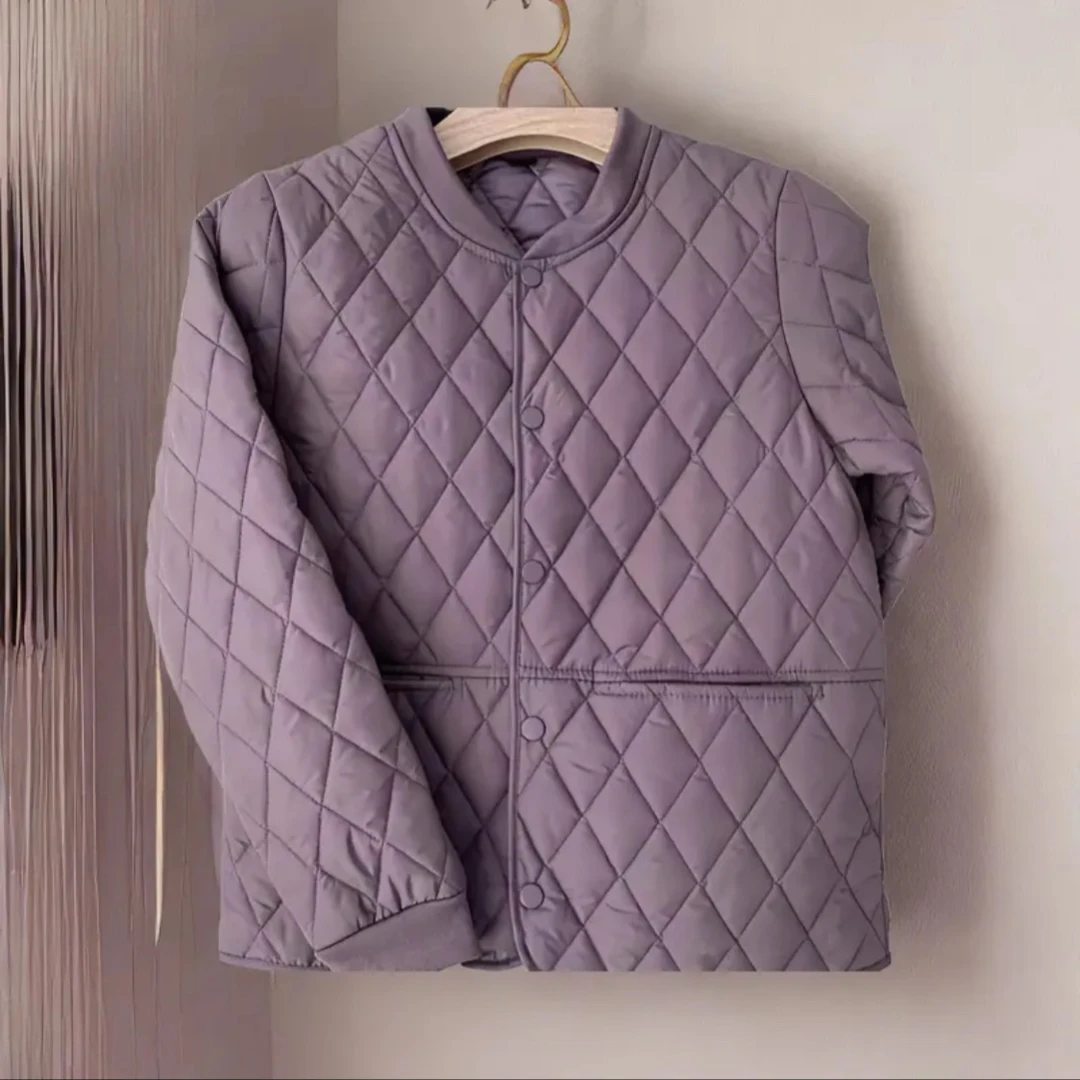 轻薄棉袄2024秋冬春新款时尚洋气简单宽松菱形格休闲外套减龄女装