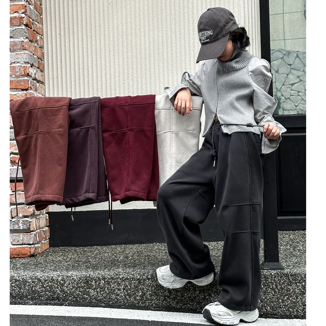 清货价  加绒 现货】大爆款亲子装百搭加绒加厚立体褶皱休闲卫裤