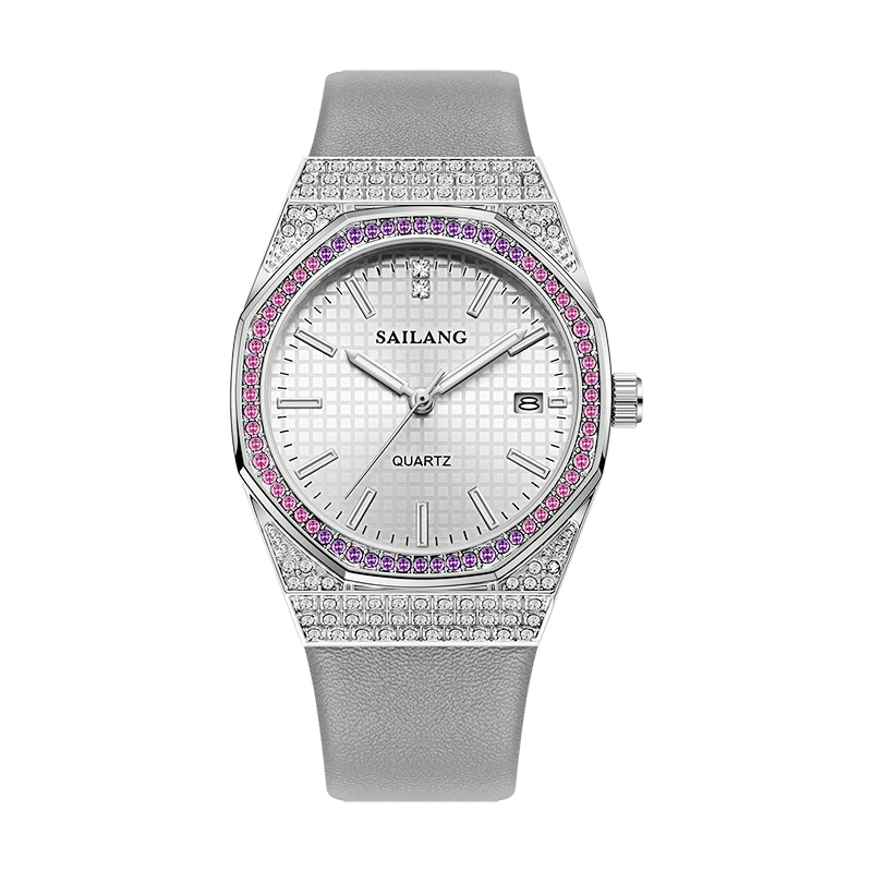 【粉丝福利】全新高级灰时尚女士镶钻皮带腕表5815-02