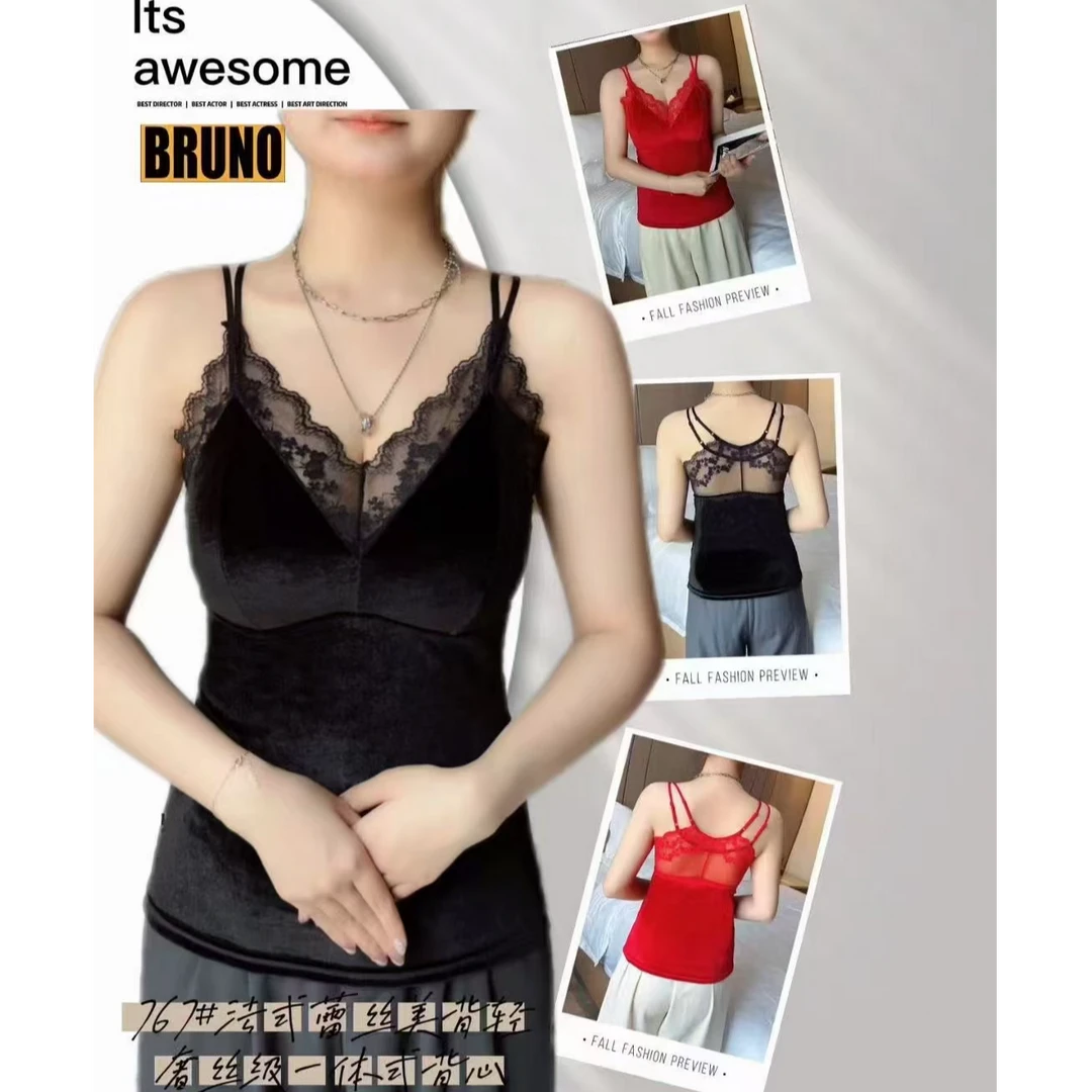 767丝绒吊带背心蕾丝时尚打底美背