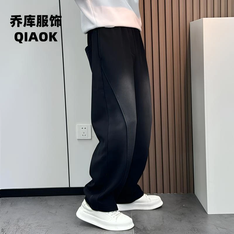 秋季新品潮牌阔腿直筒高街潮流大码休闲长裤弯刀裤秋季裤子男潮