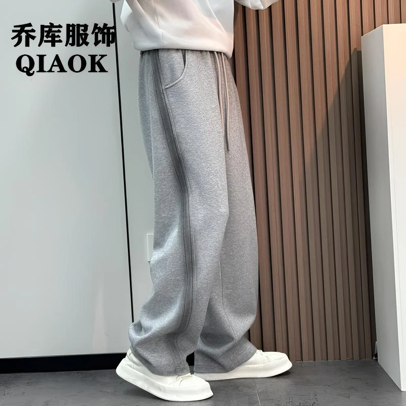 春秋新款男士潮牌宽松加厚百搭直筒针织运动休闲裤高品质灰色卫裤