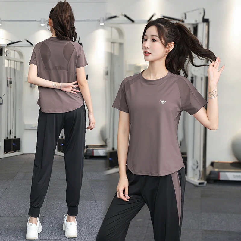 春夏瑜伽服运动套装女士户外健身训练速干衣弹力宽松休闲显瘦1191