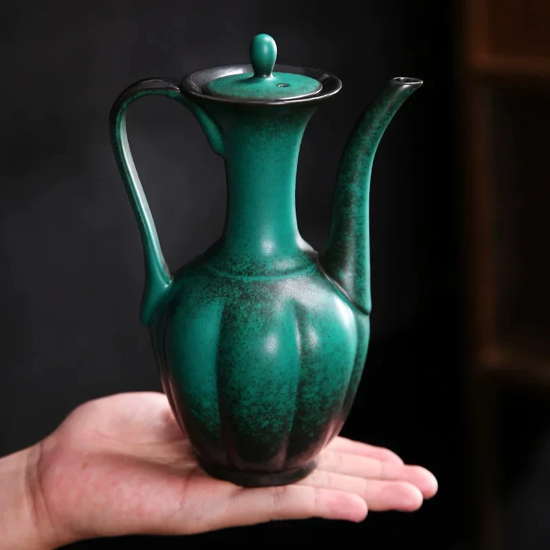 墨绿松釉陶瓷酒具中式复古代执壶酒壶中国风家用黄白酒温烫酒壶