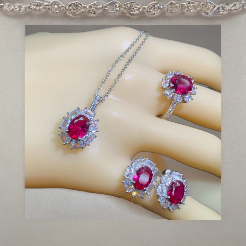 金福珠宝饰品 056玫瑰花蜜经典款锁骨链戒指耳钉轻奢套装高贵经典