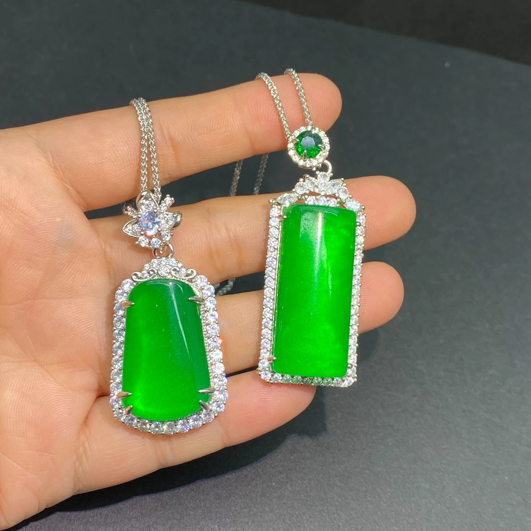 无事牌吊坠项链毛衣链满绿正色阳色绿色辣高定奢华镶嵌