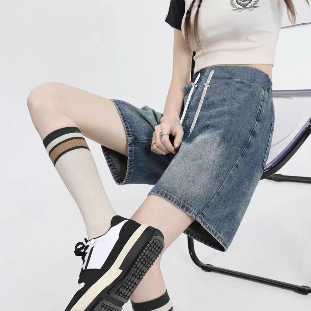 孕妇牛仔短裤夏季抽绳无托腹休闲显瘦2024新款夏装百搭阔腿短裤女