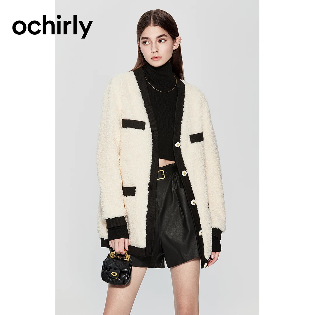 ochirly颗绒羊毛小香风外套千金风气质1TB304775F短款时尚毛绒