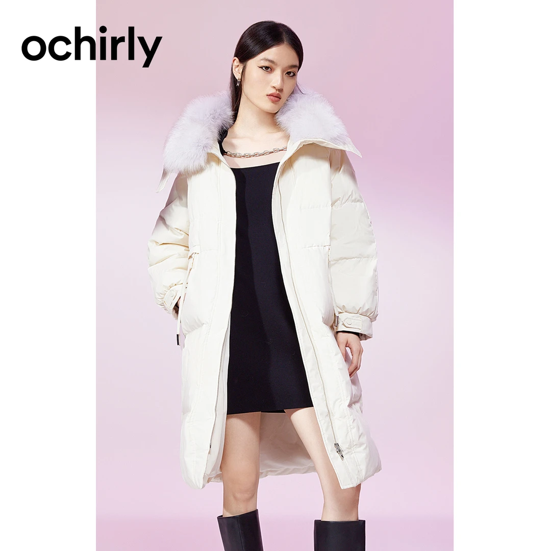 /ochirly欧时力 可拆狐狸毛领长款羽绒服外套女新款秋冬保暖大衣