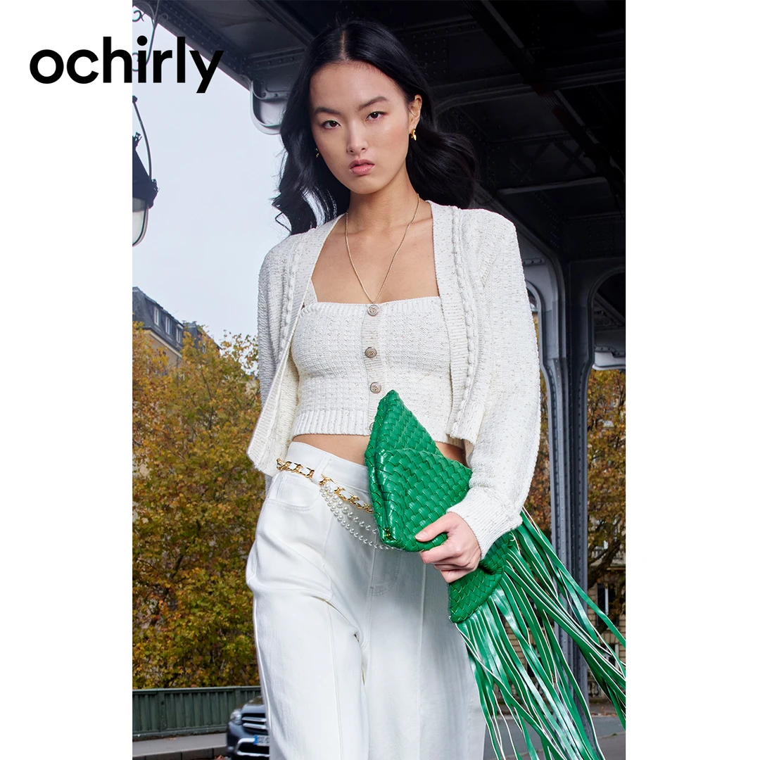 6016[赵老板专属]欧时力 黑标系列 金葱节子纱小香风针织法式开衫