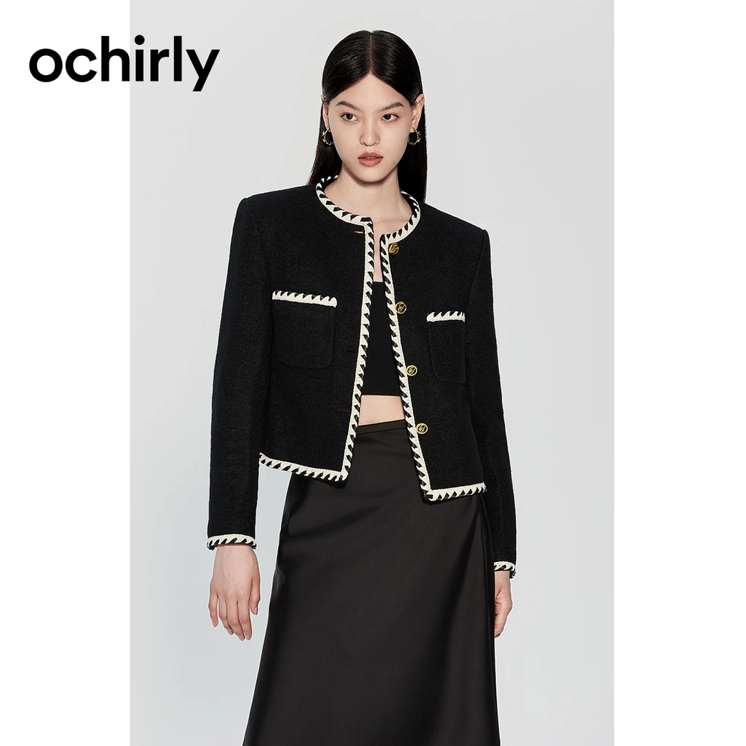 9418【CC王专属】欧时力CE风毛呢小香风外套冬装法法式千金玛德琳