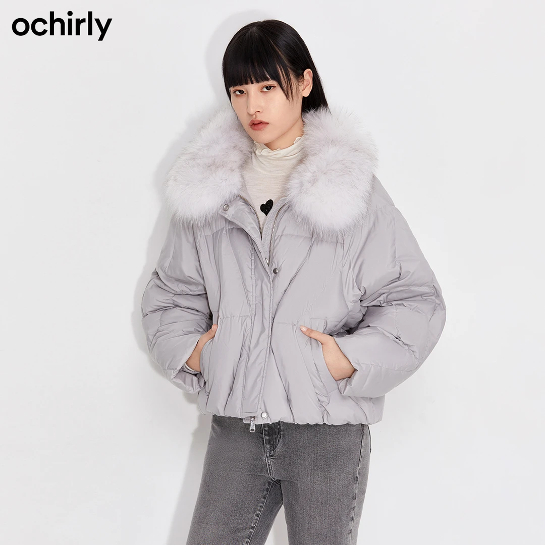 ochirly欧时力冬装气质狐狸毛领潮流茧型西装羽绒服外套女