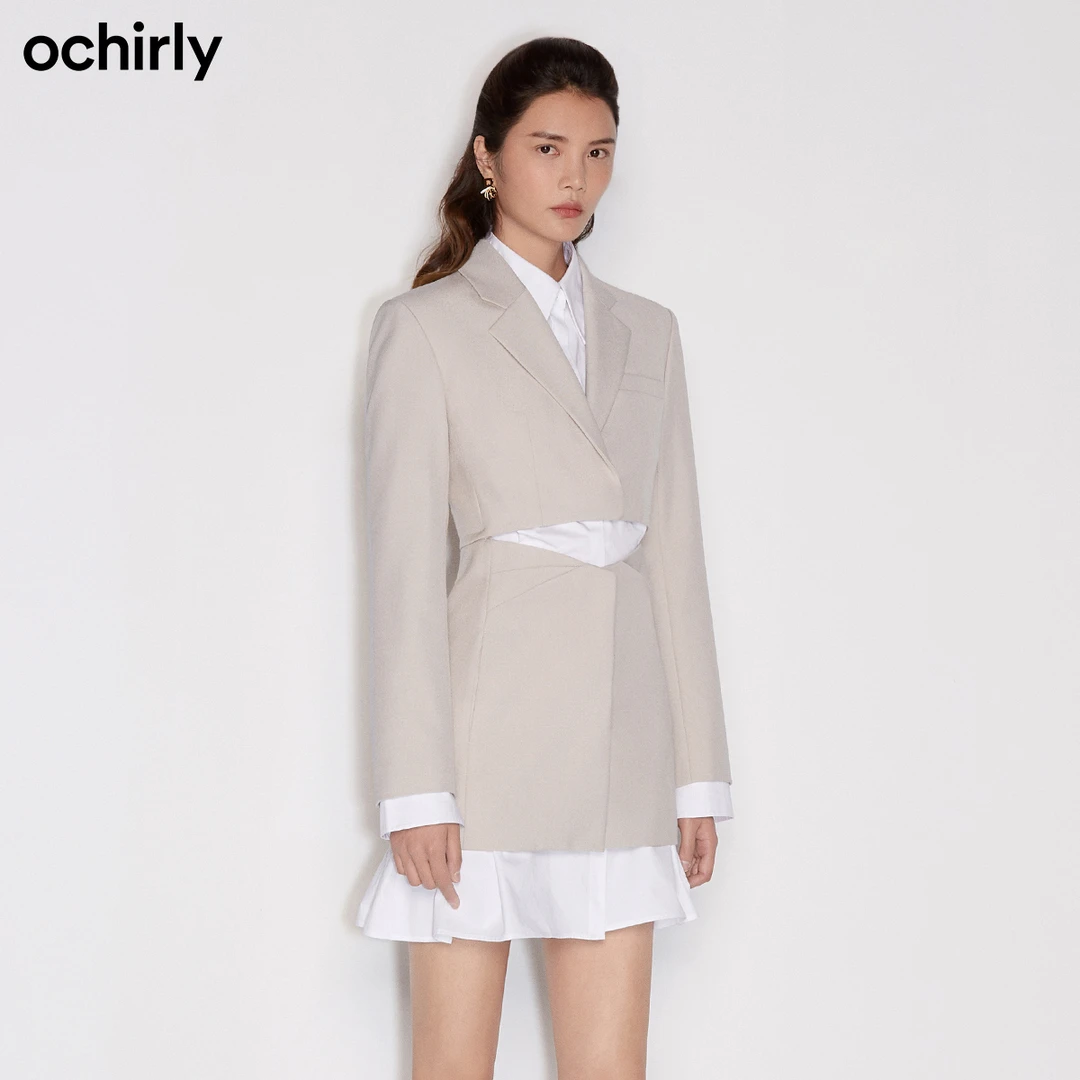 ochirly欧时力 解构式不规则西装外套女时尚通勤1NY3042490