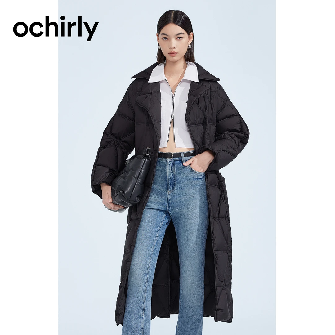 ochirly欧时力 澳进口白轻羽绒超轻外套秋冬长款收纳袋腰带