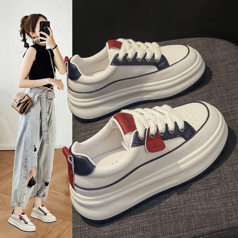 2024新款韩版ins网红休闲鞋百搭厚底学生秋季板鞋子松糕小白鞋