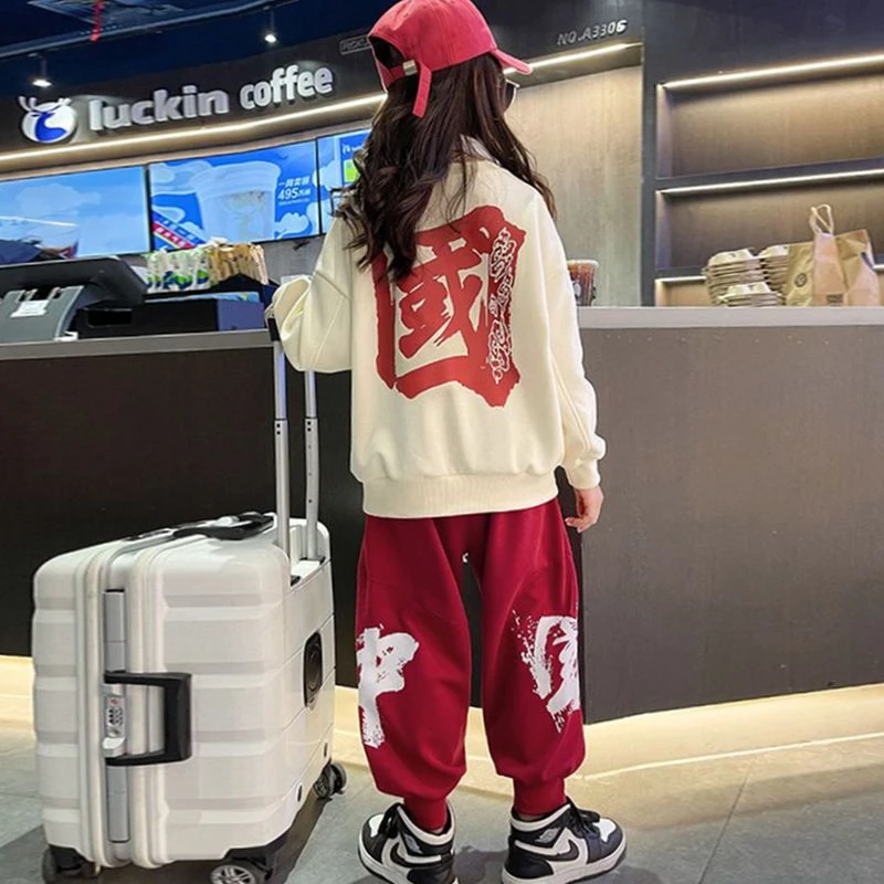 女童秋冬套装韩版儿童国潮帅气加绒两件套男孩网红炸街运动服外出