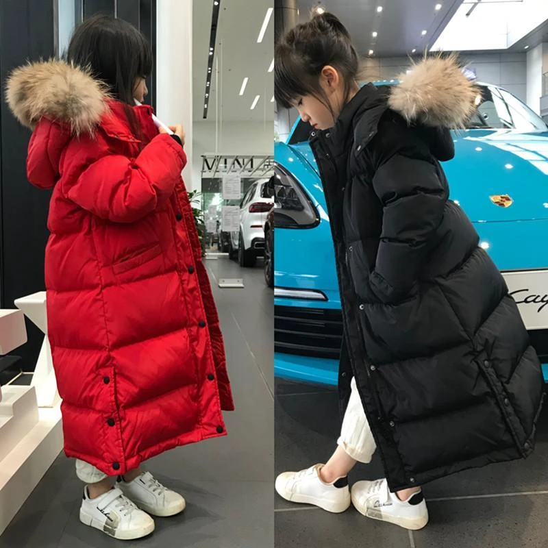 女童 服中长款2023款洋气儿童长款过膝韩版男童冬装加厚棉袄