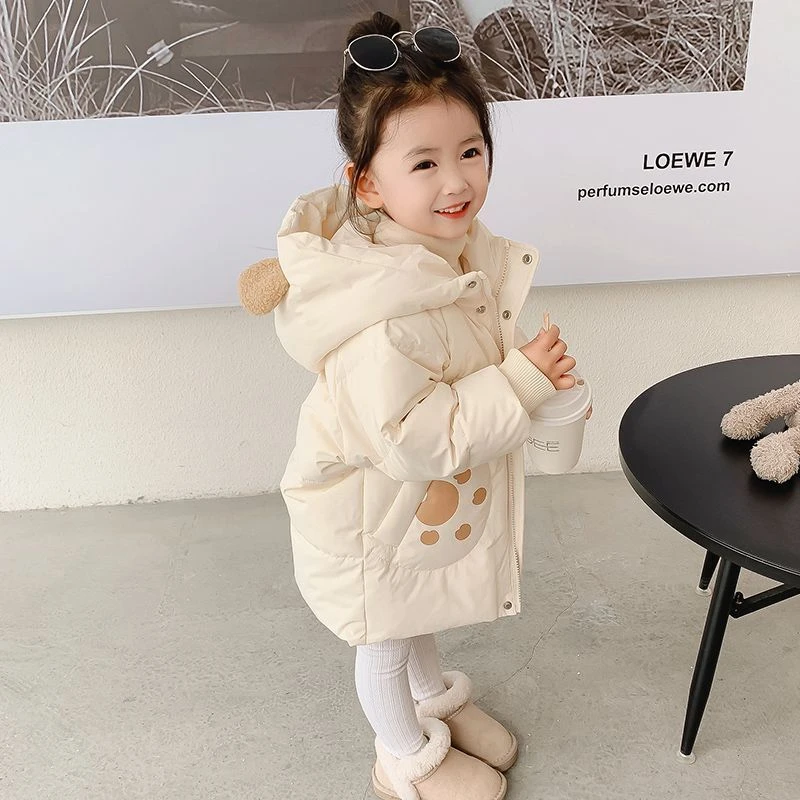 女童羽绒服2023新款洋气儿童冬装加厚潮宝宝冬季中长款白鸭绒外套