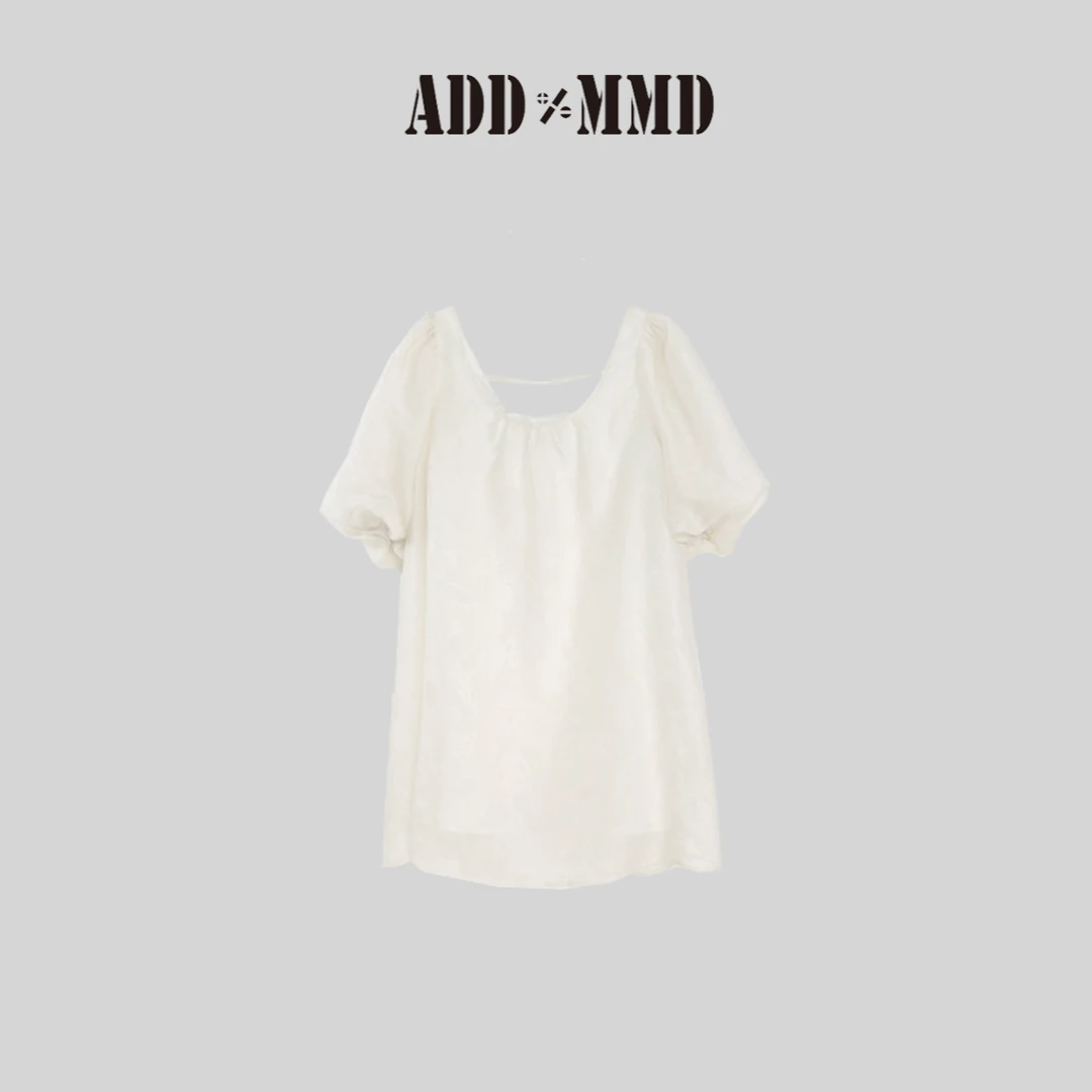 ADDMMD时尚百搭白色气质熊猫提花法式小众娃娃衫小衫