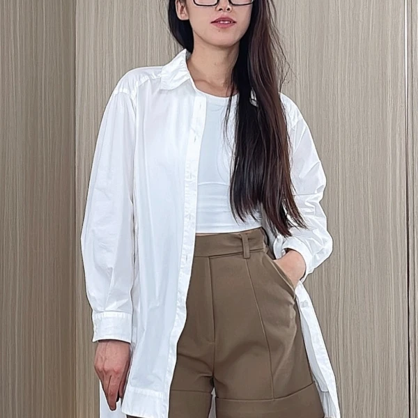 ADDMMD设计师原创小众宽松长款廓形设计感白色简约长袖时尚衬衫