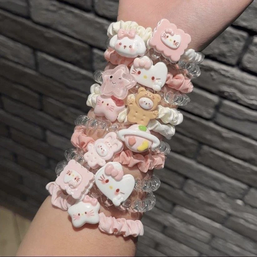 新款甜心公主发圈可爱件套爆款KT小猫少女透明电话线日常百搭