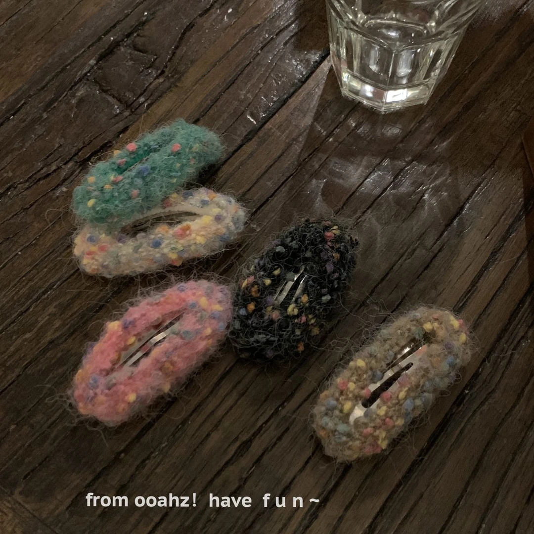 耶诞节~秋冬法式复古彩色毛线发夹掰掰夹BB夹网红浏海夹发夹发饰