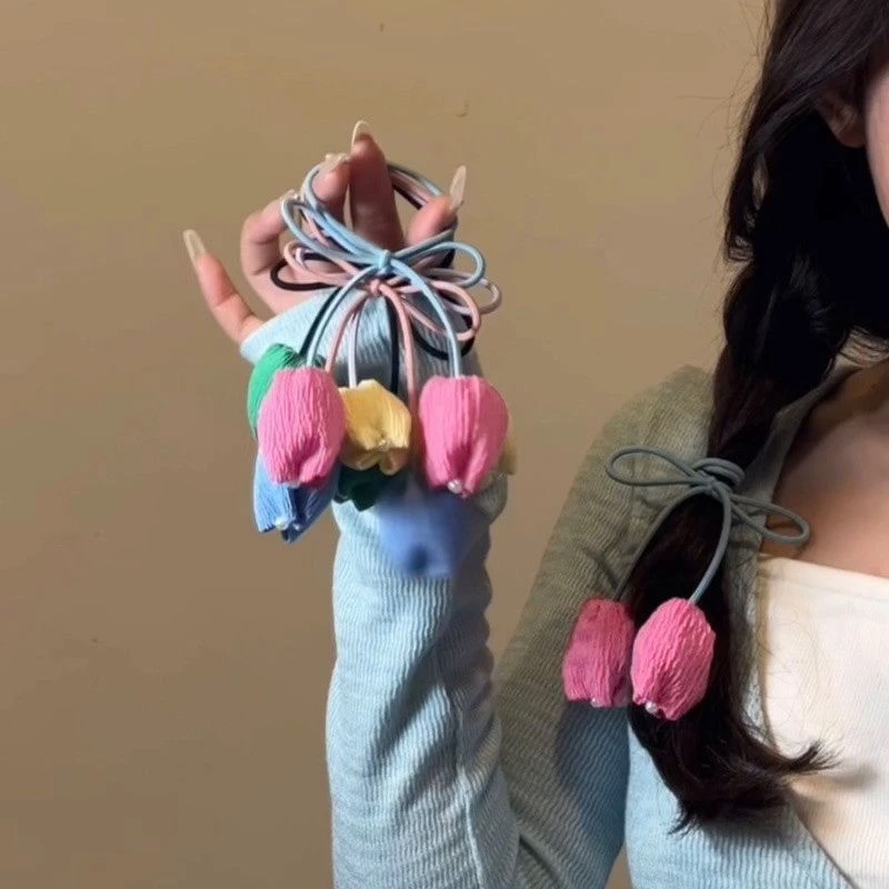 太美了~新款郁金香发圈甜美少女头绳气质简约超仙绑马尾发绳皮筋