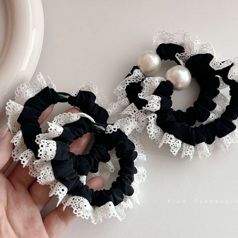 蕾丝花边大肠肠圈弹力黑色基础款发圈头花基础头绳发饰