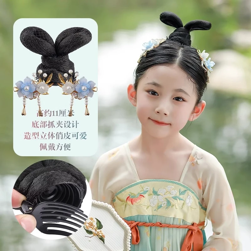 儿童古装汉服假发包头饰抓夹可爱女童古风发髻小号发饰好固定小童