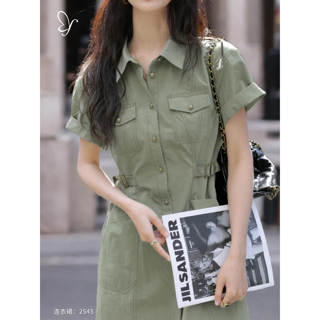 2545柒量一裁小个子休闲工装裙连衣裙女气质时尚中长款裙子夏小柒