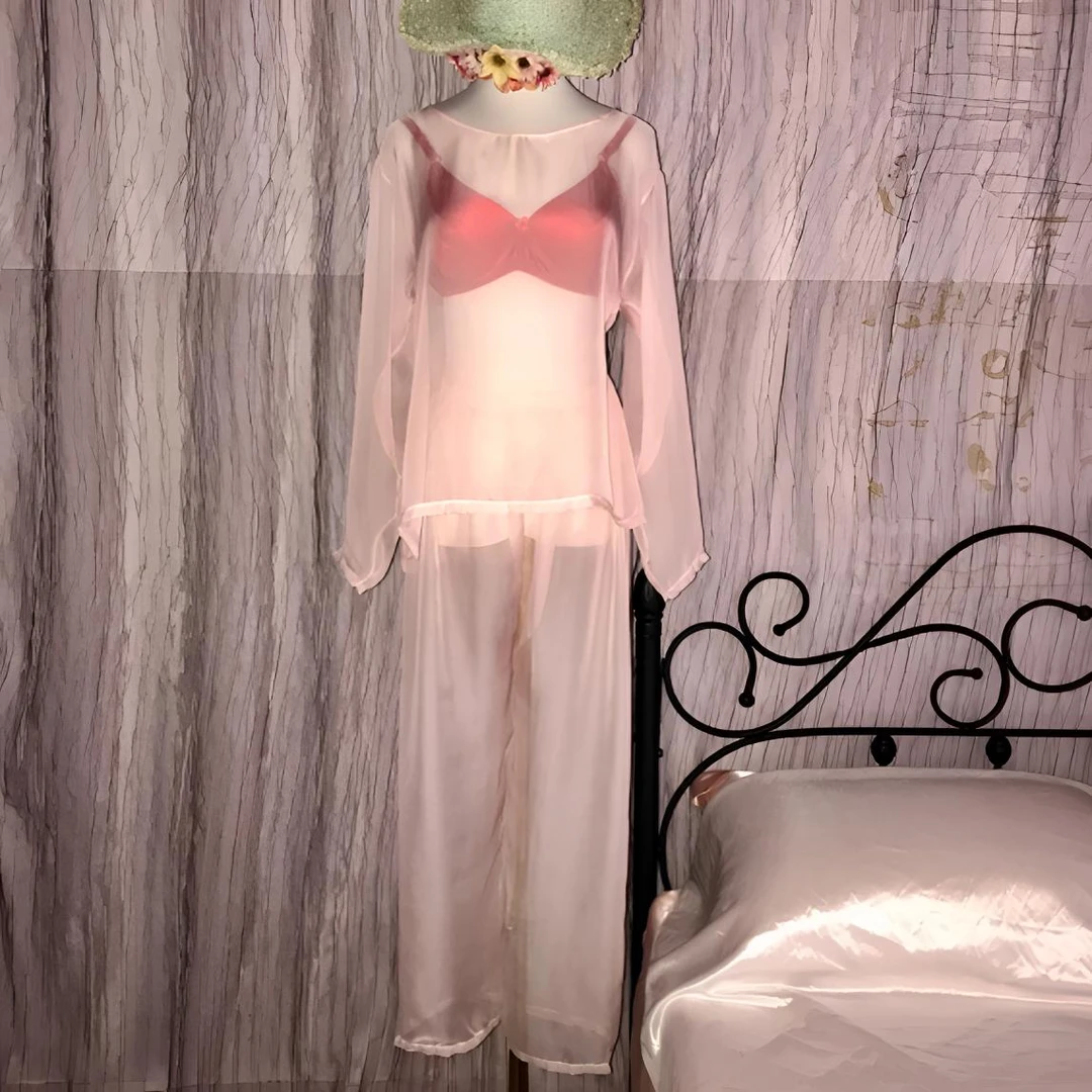 新款超丝滑透视性感睡衣两件套装时尚宽松休闲洋气男女通用爆款