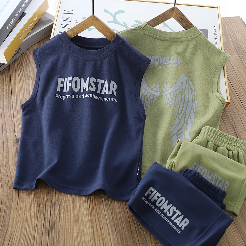 夏季男童背心套装2024新款中大童休闲运动两件套儿童无袖短裤韩版