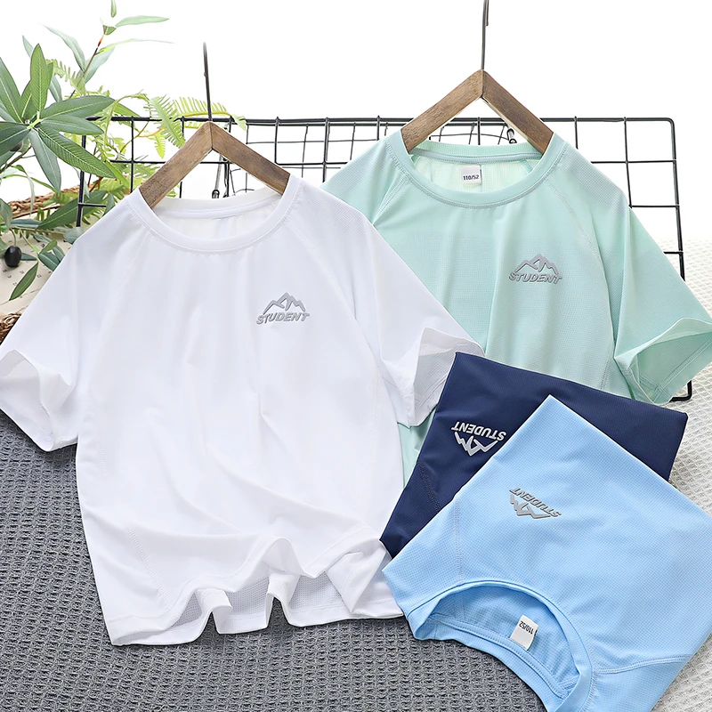 男童短袖T恤2025新款夏季冰丝速干衣中大童薄款衣服儿童运动上衣