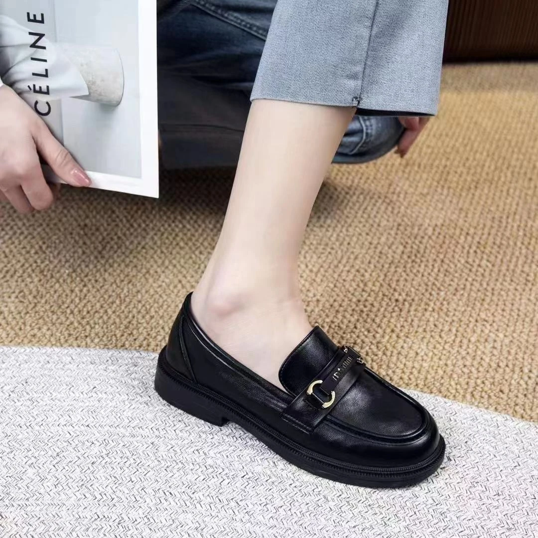 小皮鞋女乐福鞋厚底2023新款单鞋百搭增高时尚简约粗跟jk黑色女鞋