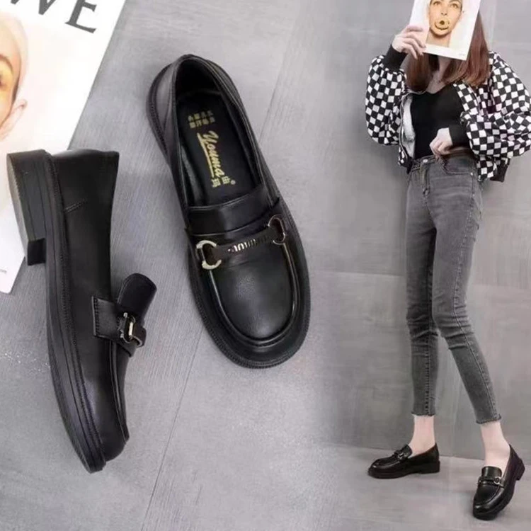 小皮鞋女乐福鞋复古单鞋百搭2023新款春秋英伦风软面女鞋软皮软底