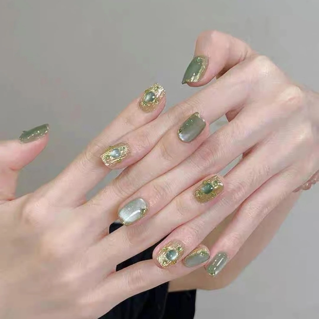 【亏米福利】绿色布契拉提葡萄绿钻法式纯手工穿戴甲美甲片豆角