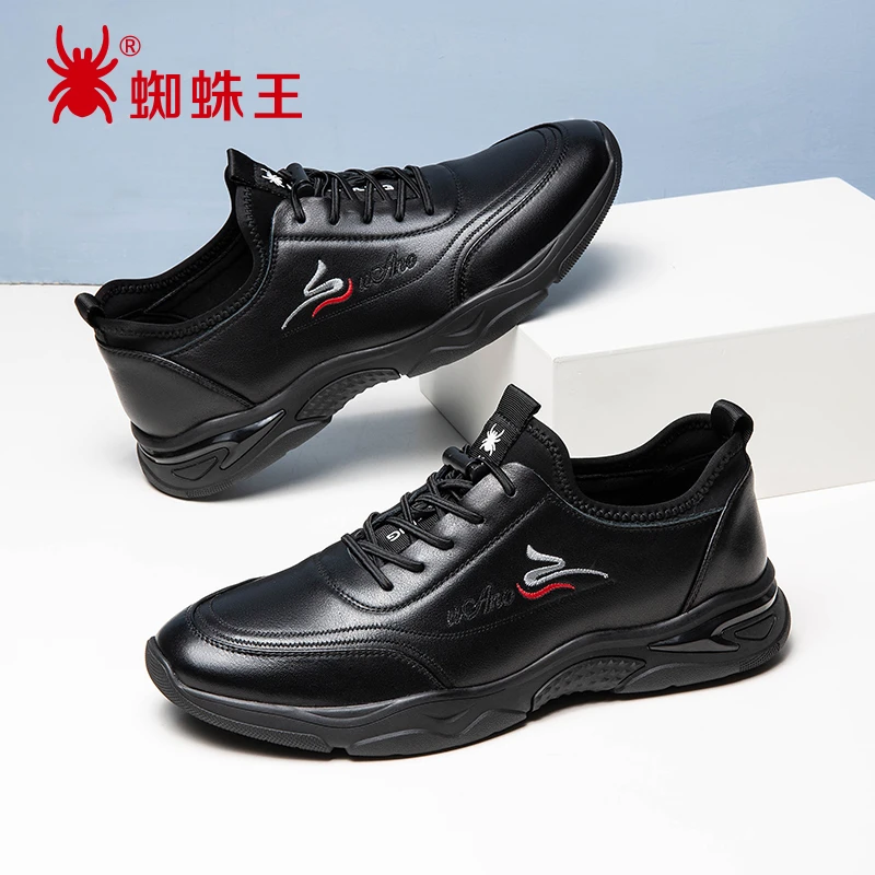 蜘蛛王皮鞋男2024春季新款真皮牛皮轻便软底百搭运动休闲鞋A02158