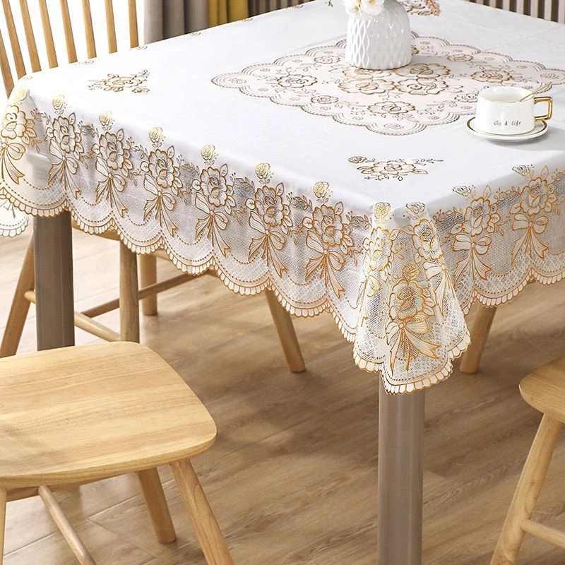 【120*120方桌】PVC防水防油防烫免洗家用烫金蕾丝欧式桌布茶几布