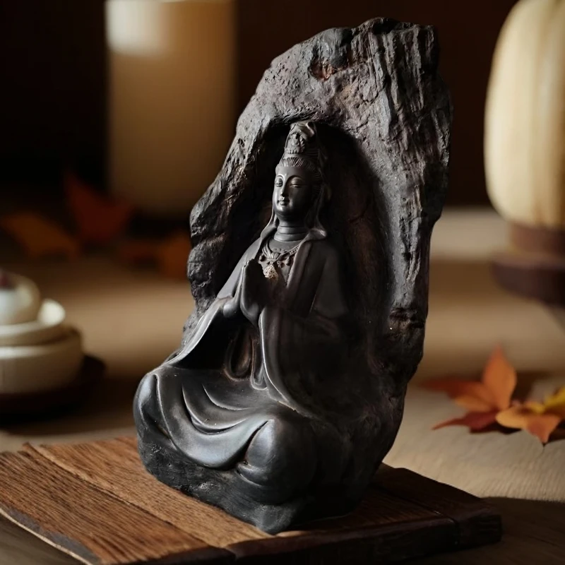 坐像释迦牟尼摆件 玄关客厅仿古复古禅意工艺品佛像中式禅意文房